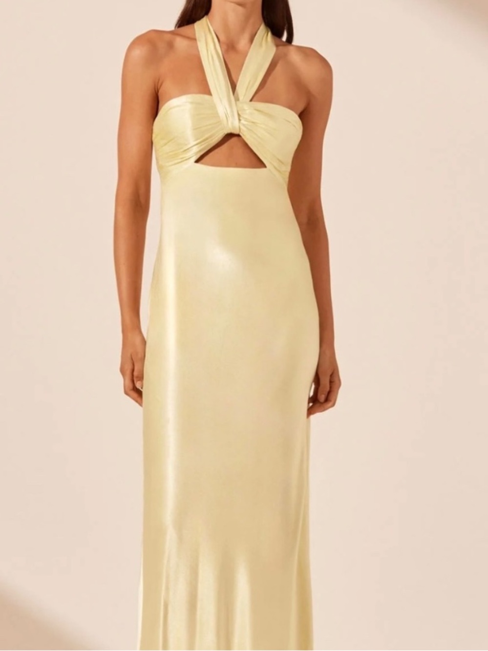 Shona Joy La Lune Ruched Halter Maxi Dress Lemon Size 4 $360msrp